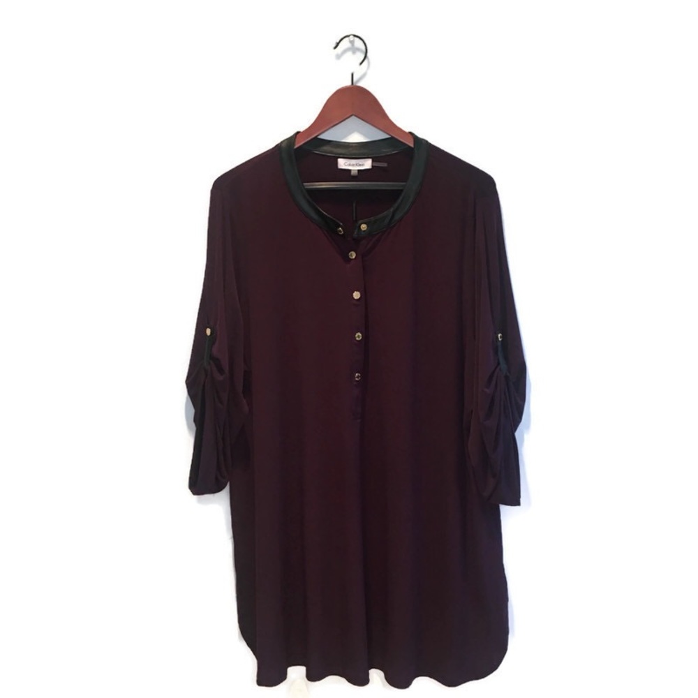 NWT Calvin Klein 3/4 slv blouse in burgundy 2XL